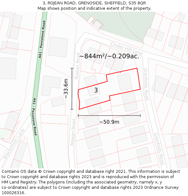 3, ROJEAN ROAD, GRENOSIDE, SHEFFIELD, S35 8QR: Plot and title map