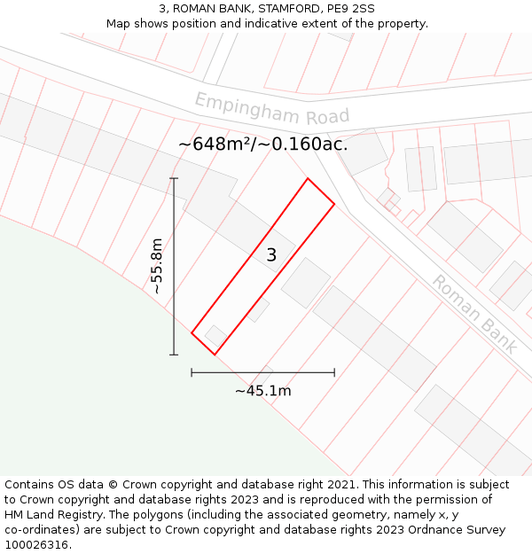 3, ROMAN BANK, STAMFORD, PE9 2SS: Plot and title map