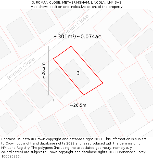 3, ROMAN CLOSE, METHERINGHAM, LINCOLN, LN4 3HS: Plot and title map