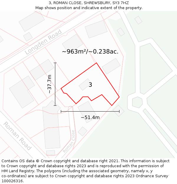 3, ROMAN CLOSE, SHREWSBURY, SY3 7HZ: Plot and title map