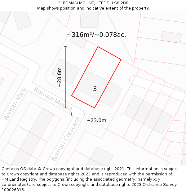 3, ROMAN MOUNT, LEEDS, LS8 2DP: Plot and title map