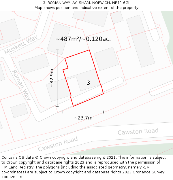 3, ROMAN WAY, AYLSHAM, NORWICH, NR11 6GL: Plot and title map
