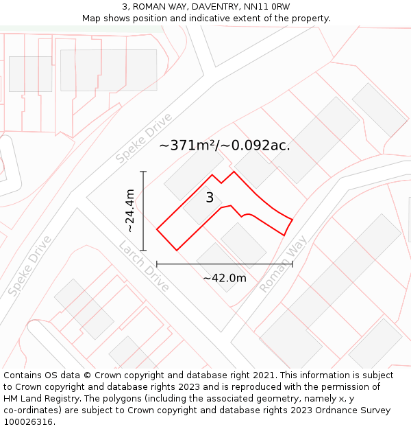 3, ROMAN WAY, DAVENTRY, NN11 0RW: Plot and title map