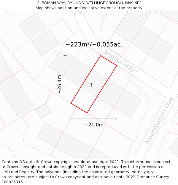 3, ROMAN WAY, RAUNDS, WELLINGBOROUGH, NN9 6PF: Plot and title map
