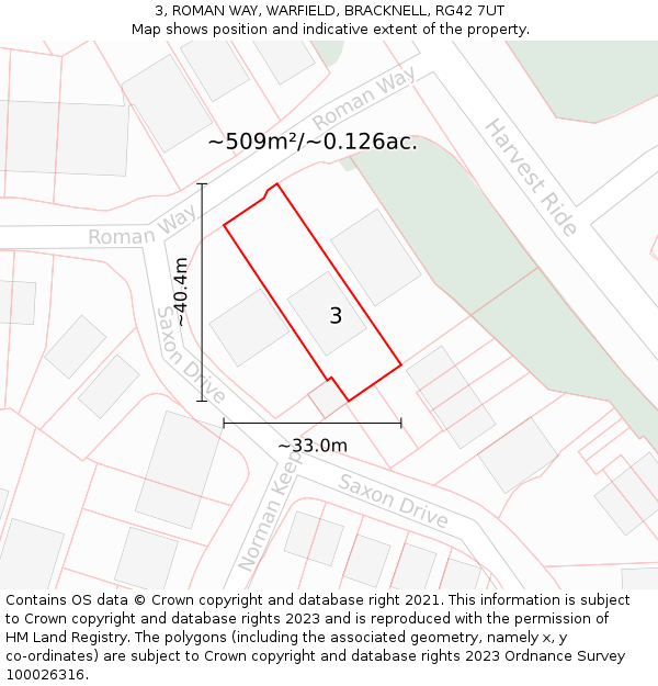 3, ROMAN WAY, WARFIELD, BRACKNELL, RG42 7UT: Plot and title map