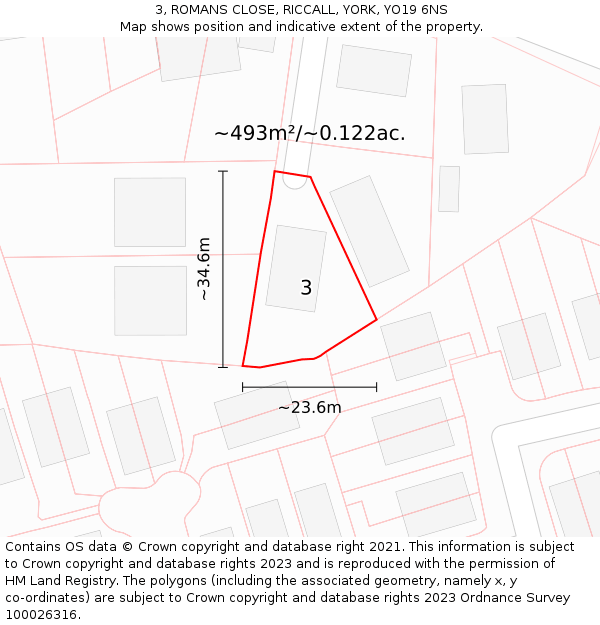 3, ROMANS CLOSE, RICCALL, YORK, YO19 6NS: Plot and title map