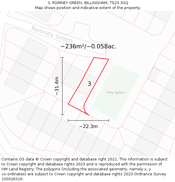 3, ROMNEY GREEN, BILLINGHAM, TS23 3GQ: Plot and title map
