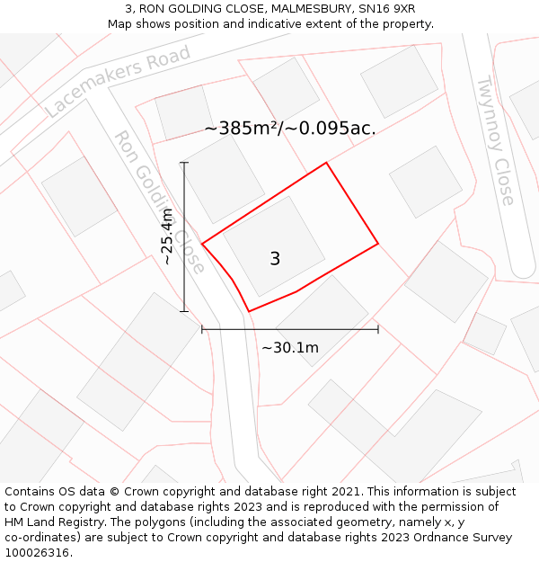 3, RON GOLDING CLOSE, MALMESBURY, SN16 9XR: Plot and title map