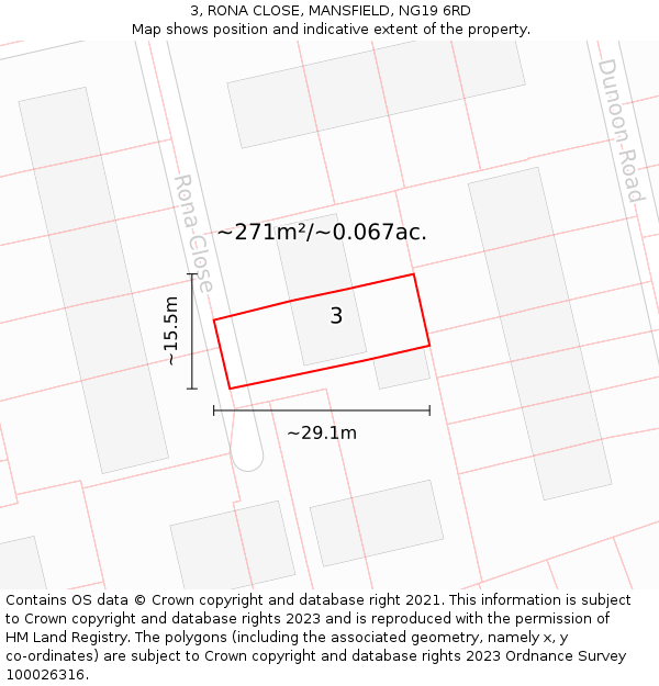 3, RONA CLOSE, MANSFIELD, NG19 6RD: Plot and title map