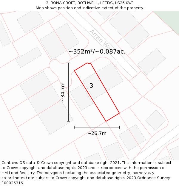 3, RONA CROFT, ROTHWELL, LEEDS, LS26 0WF: Plot and title map