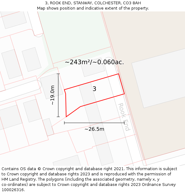 3, ROOK END, STANWAY, COLCHESTER, CO3 8AH: Plot and title map
