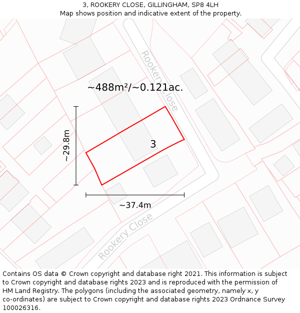 3, ROOKERY CLOSE, GILLINGHAM, SP8 4LH: Plot and title map
