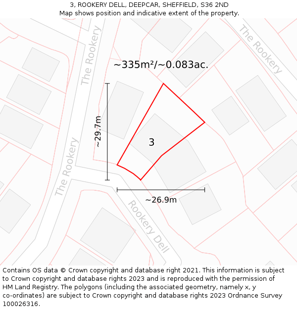 3, ROOKERY DELL, DEEPCAR, SHEFFIELD, S36 2ND: Plot and title map