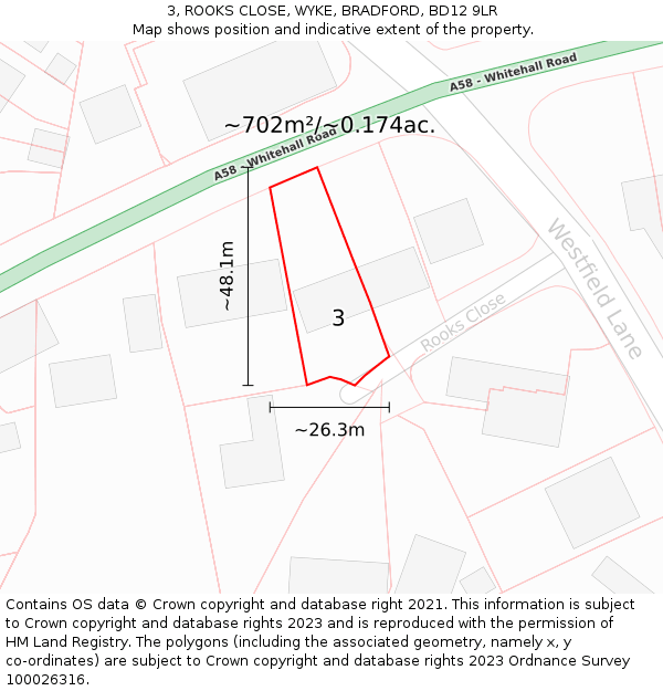 3, ROOKS CLOSE, WYKE, BRADFORD, BD12 9LR: Plot and title map