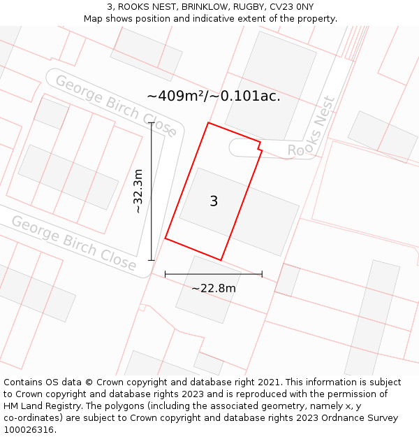 3, ROOKS NEST, BRINKLOW, RUGBY, CV23 0NY: Plot and title map