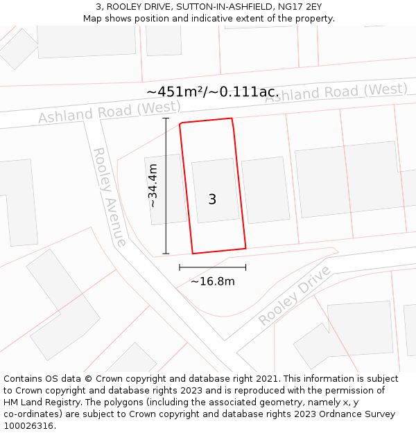 3, ROOLEY DRIVE, SUTTON-IN-ASHFIELD, NG17 2EY: Plot and title map