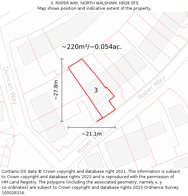 3, ROPER WAY, NORTH WALSHAM, NR28 0FS: Plot and title map