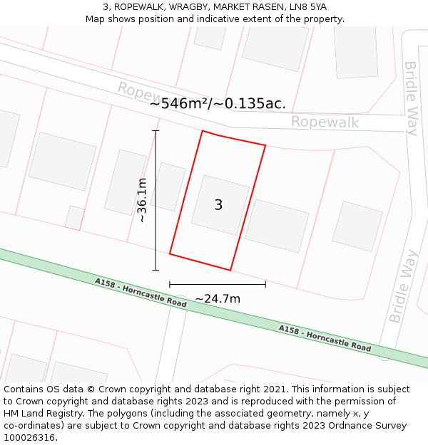 3, ROPEWALK, WRAGBY, MARKET RASEN, LN8 5YA: Plot and title map