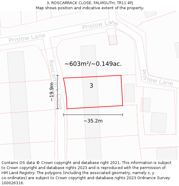 3, ROSCARRACK CLOSE, FALMOUTH, TR11 4PJ: Plot and title map