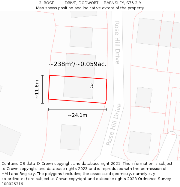 3, ROSE HILL DRIVE, DODWORTH, BARNSLEY, S75 3LY: Plot and title map