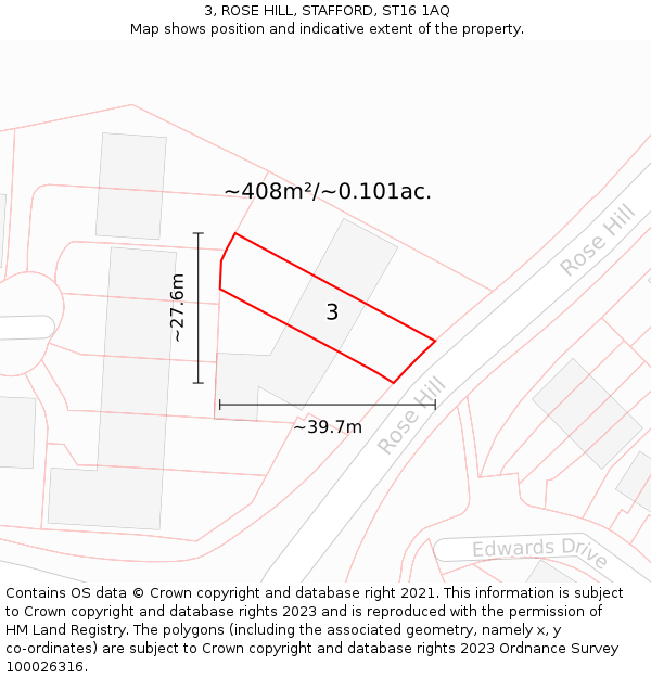 3, ROSE HILL, STAFFORD, ST16 1AQ: Plot and title map