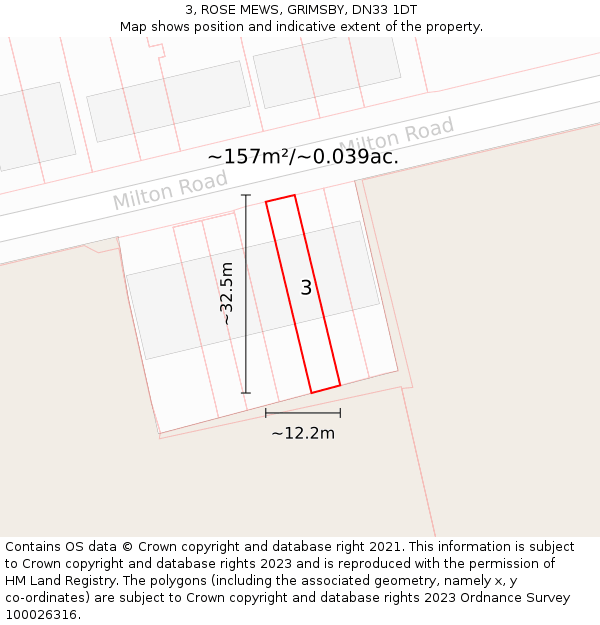 3, ROSE MEWS, GRIMSBY, DN33 1DT: Plot and title map