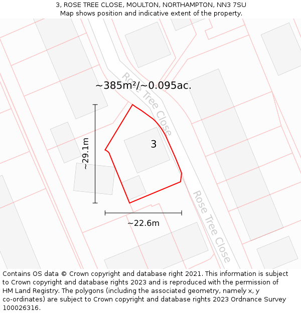 3, ROSE TREE CLOSE, MOULTON, NORTHAMPTON, NN3 7SU: Plot and title map