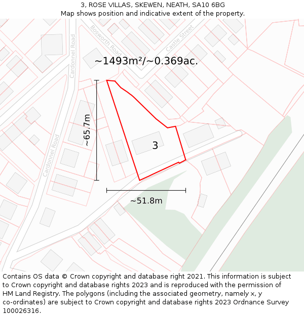 3, ROSE VILLAS, SKEWEN, NEATH, SA10 6BG: Plot and title map
