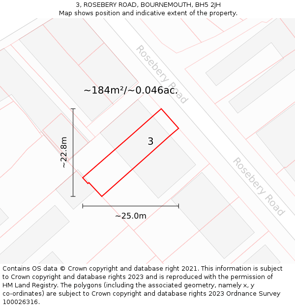 3, ROSEBERY ROAD, BOURNEMOUTH, BH5 2JH: Plot and title map