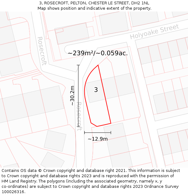 3, ROSECROFT, PELTON, CHESTER LE STREET, DH2 1NL: Plot and title map