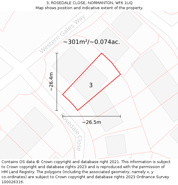 3, ROSEDALE CLOSE, NORMANTON, WF6 1UQ: Plot and title map