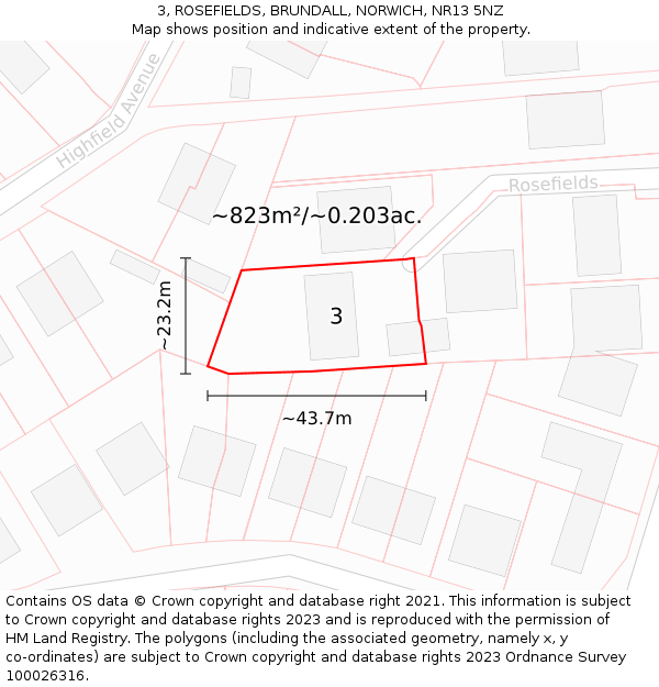 3, ROSEFIELDS, BRUNDALL, NORWICH, NR13 5NZ: Plot and title map