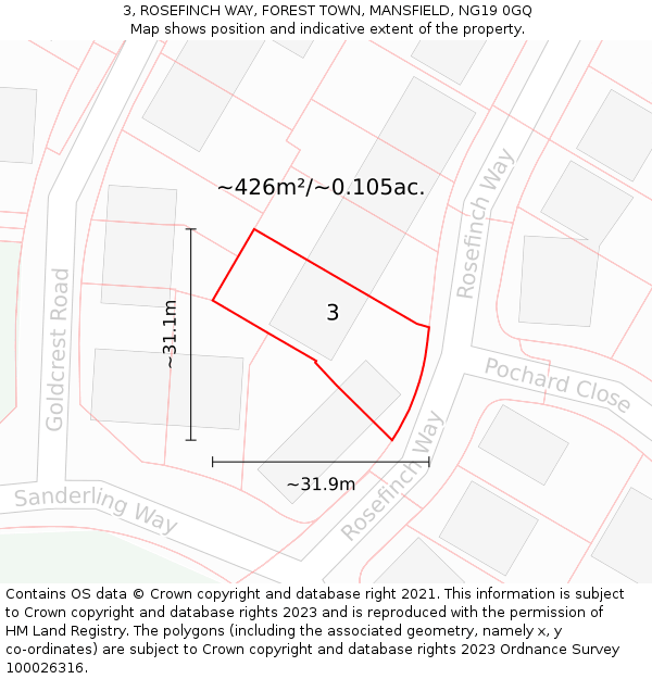 3, ROSEFINCH WAY, FOREST TOWN, MANSFIELD, NG19 0GQ: Plot and title map