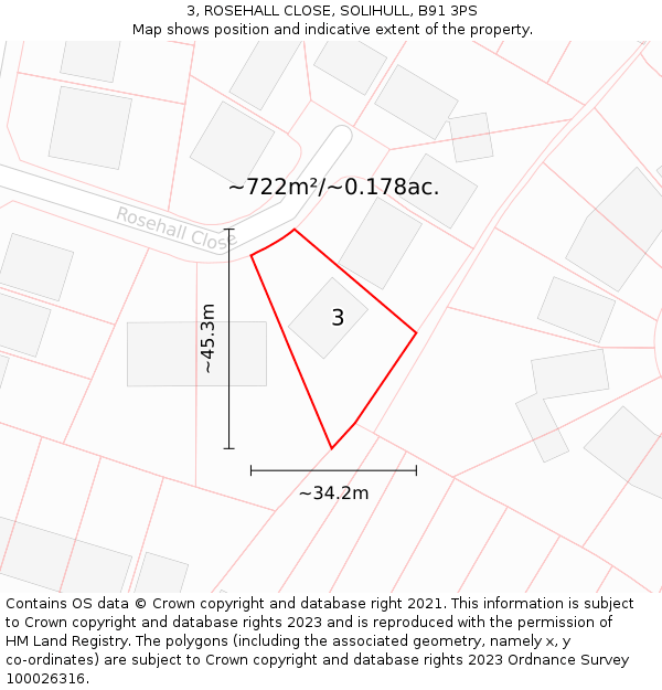 3, ROSEHALL CLOSE, SOLIHULL, B91 3PS: Plot and title map