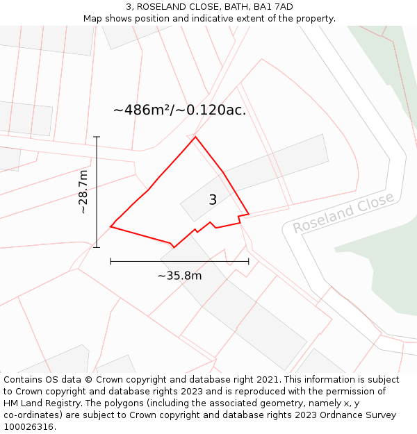 3, ROSELAND CLOSE, BATH, BA1 7AD: Plot and title map