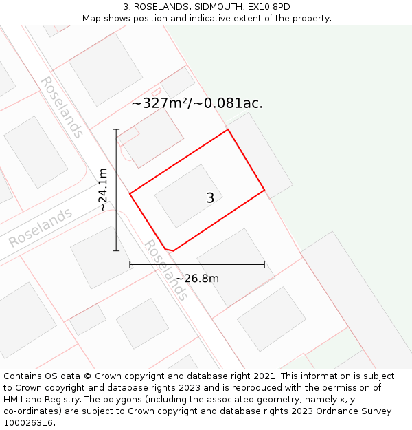 3, ROSELANDS, SIDMOUTH, EX10 8PD: Plot and title map