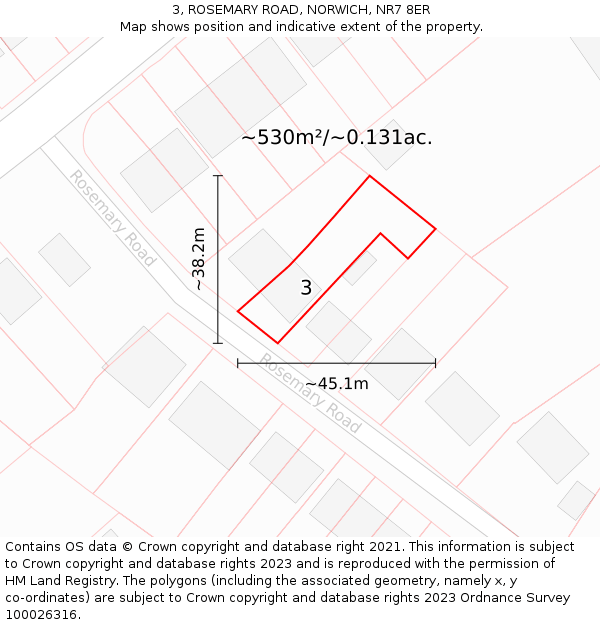 3, ROSEMARY ROAD, NORWICH, NR7 8ER: Plot and title map
