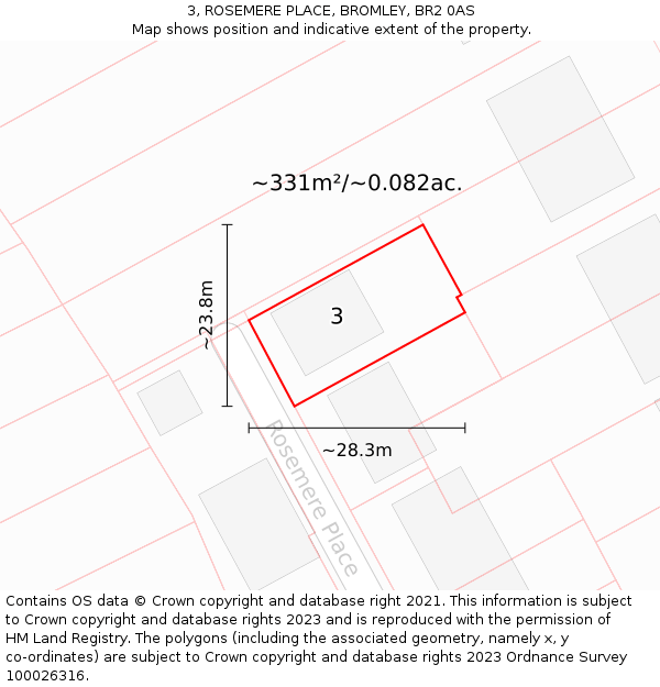 3, ROSEMERE PLACE, BROMLEY, BR2 0AS: Plot and title map