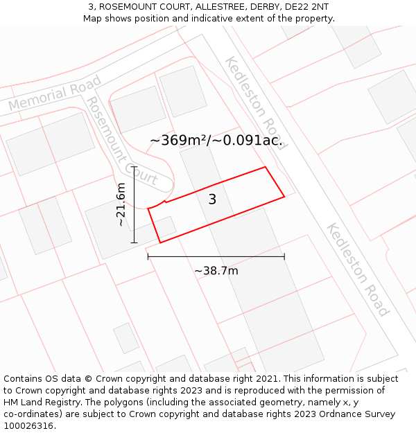 3, ROSEMOUNT COURT, ALLESTREE, DERBY, DE22 2NT: Plot and title map