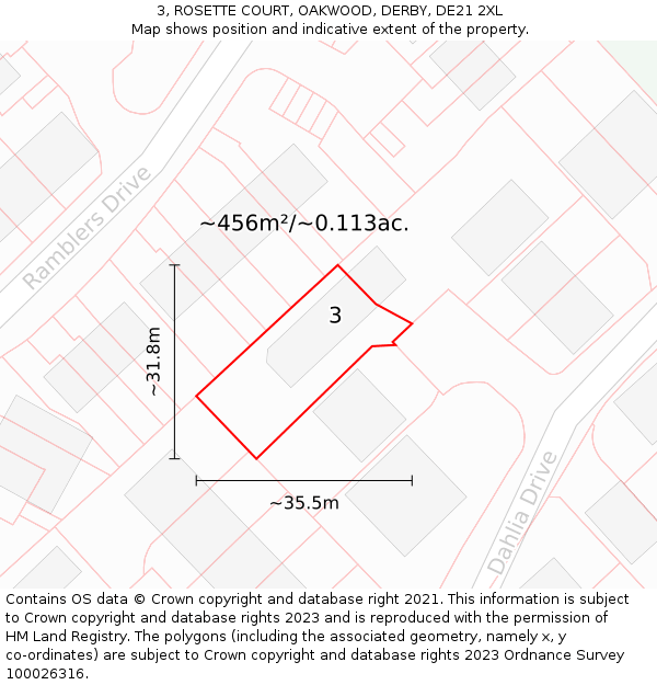3, ROSETTE COURT, OAKWOOD, DERBY, DE21 2XL: Plot and title map