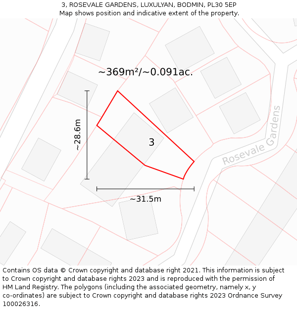 3, ROSEVALE GARDENS, LUXULYAN, BODMIN, PL30 5EP: Plot and title map