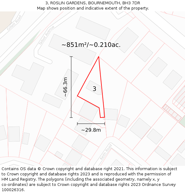 3, ROSLIN GARDENS, BOURNEMOUTH, BH3 7DR: Plot and title map