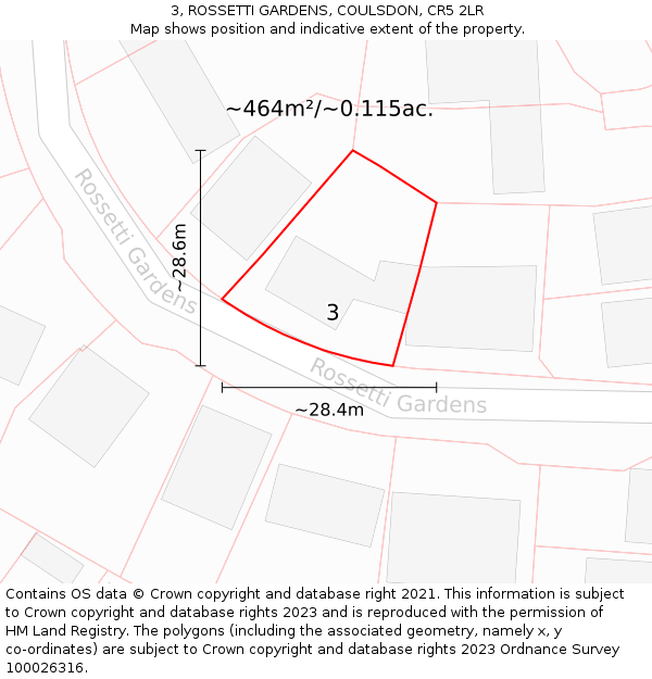 3, ROSSETTI GARDENS, COULSDON, CR5 2LR: Plot and title map