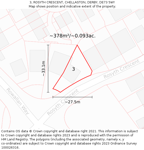 3, ROSYTH CRESCENT, CHELLASTON, DERBY, DE73 5WY: Plot and title map