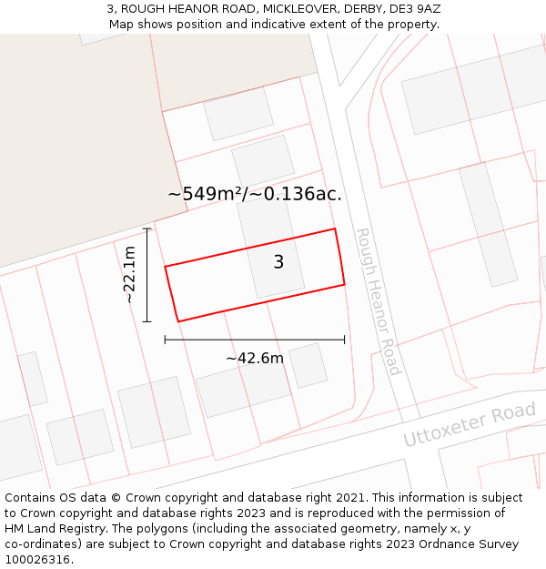 3, ROUGH HEANOR ROAD, MICKLEOVER, DERBY, DE3 9AZ: Plot and title map