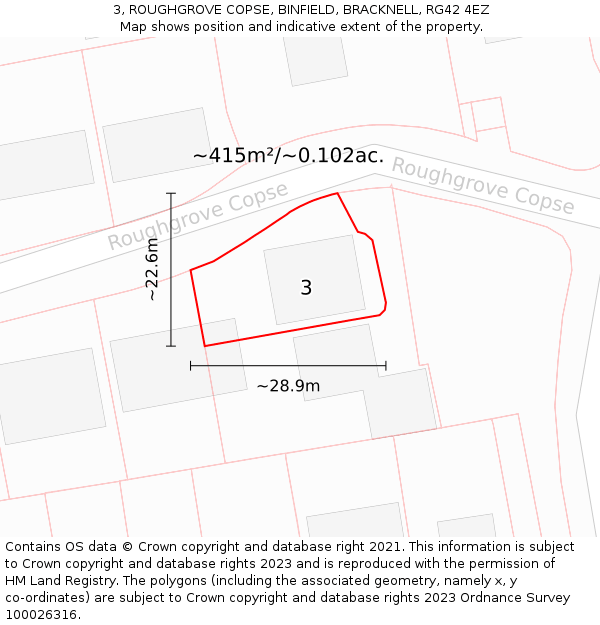 3, ROUGHGROVE COPSE, BINFIELD, BRACKNELL, RG42 4EZ: Plot and title map