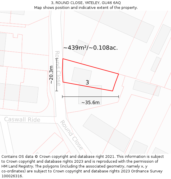 3, ROUND CLOSE, YATELEY, GU46 6AQ: Plot and title map