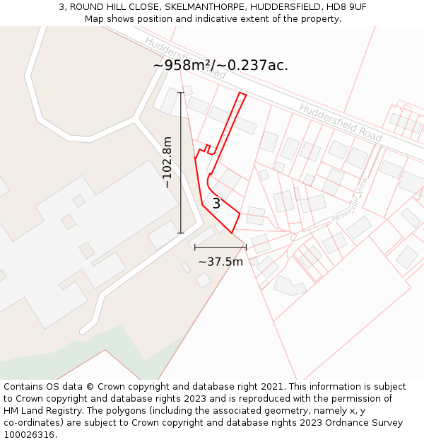 3, ROUND HILL CLOSE, SKELMANTHORPE, HUDDERSFIELD, HD8 9UF: Plot and title map