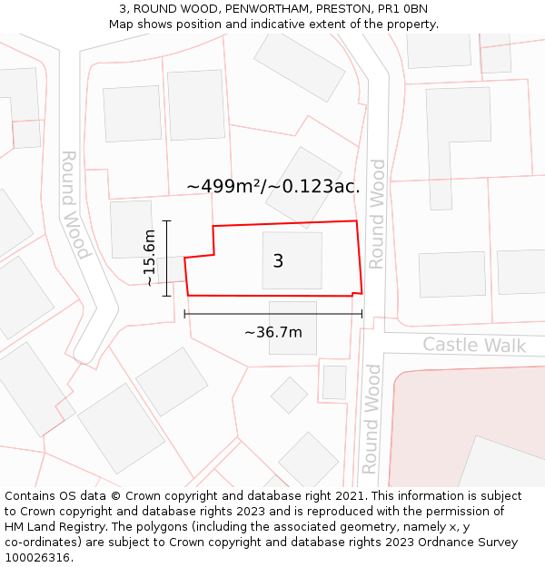 3, ROUND WOOD, PENWORTHAM, PRESTON, PR1 0BN: Plot and title map