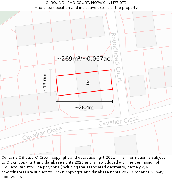 3, ROUNDHEAD COURT, NORWICH, NR7 0TD: Plot and title map